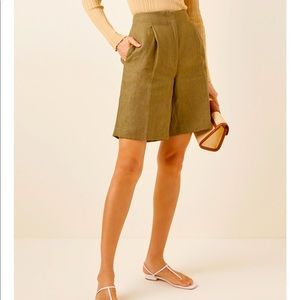 Loulou Studio Khaki Green Linen Shorts